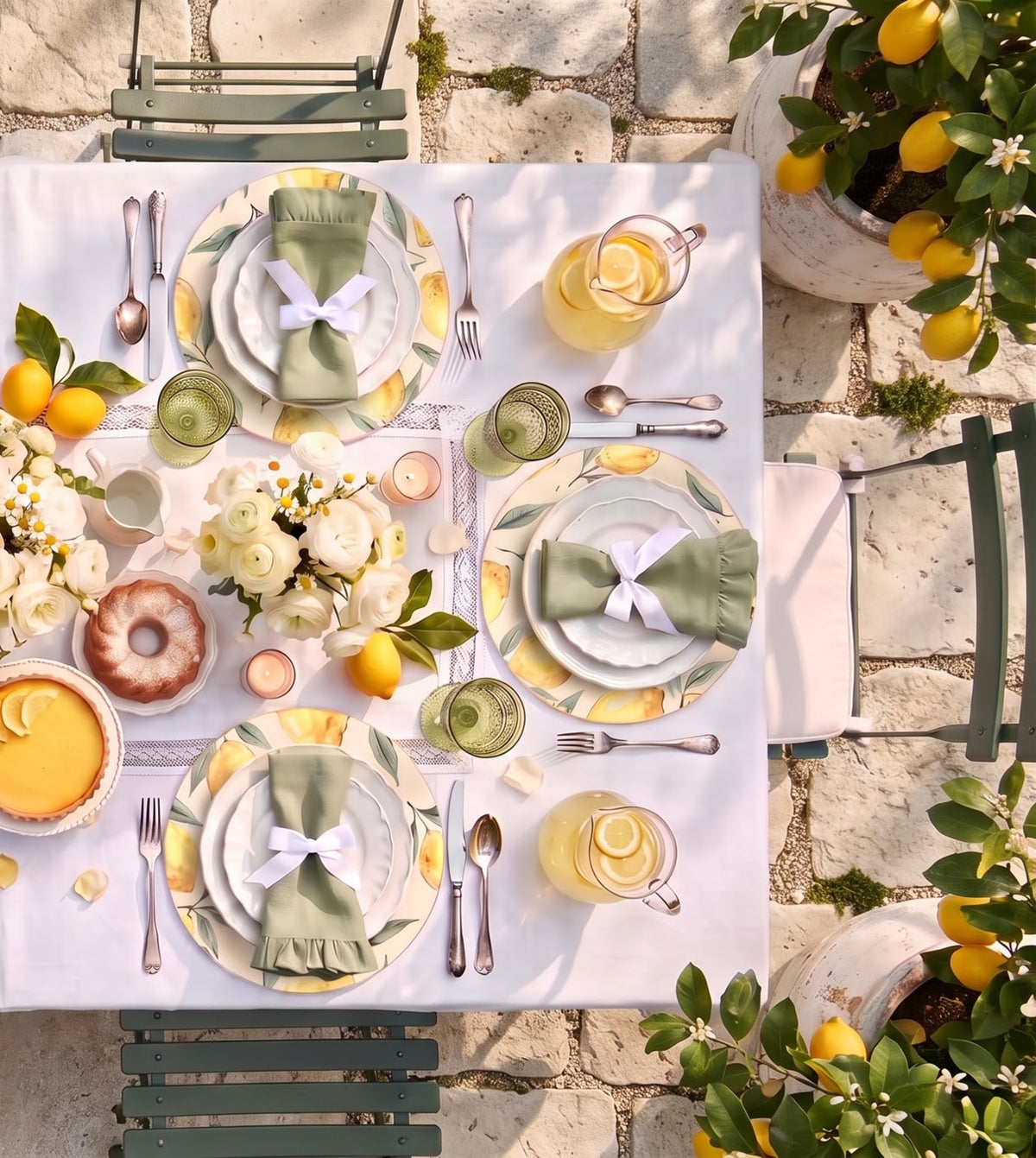 Amalfi Lemon round placemats, set of six on a table