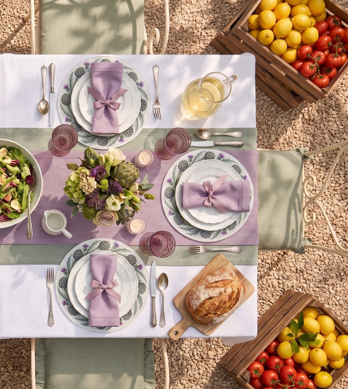 Artichoke round placemats, set of six on a table