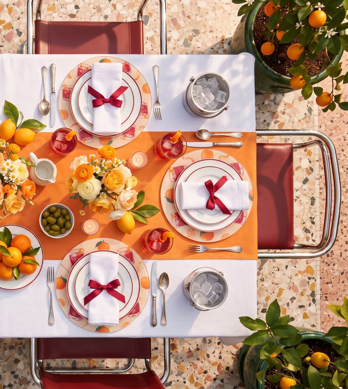 Campari Red Cocktail round placemats, set of six on a table