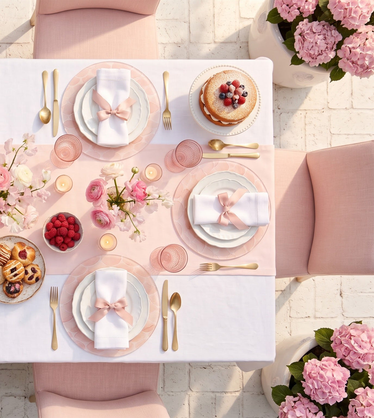 Blush Pink Scalloped round placemats, set of six on a table