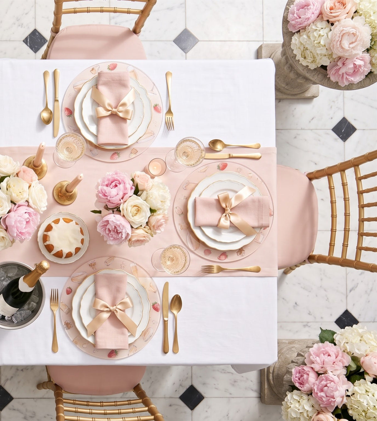 Champagne round placemats, set of six on a table