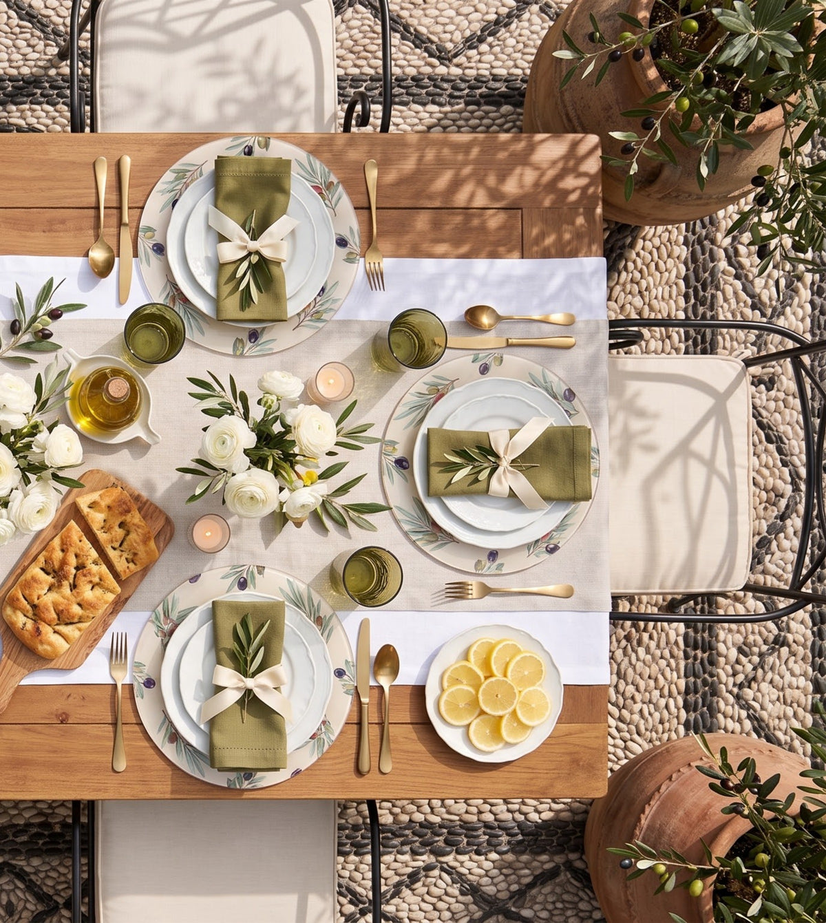 Olive Branch round placemats, set of six on a table