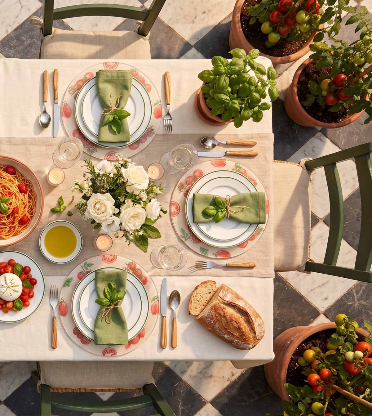Tomato round placemats, set of six on a table