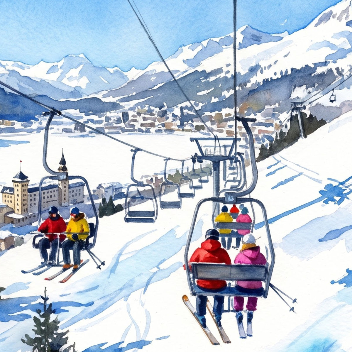 St. Moritz Ski Lift placemat print, close-up