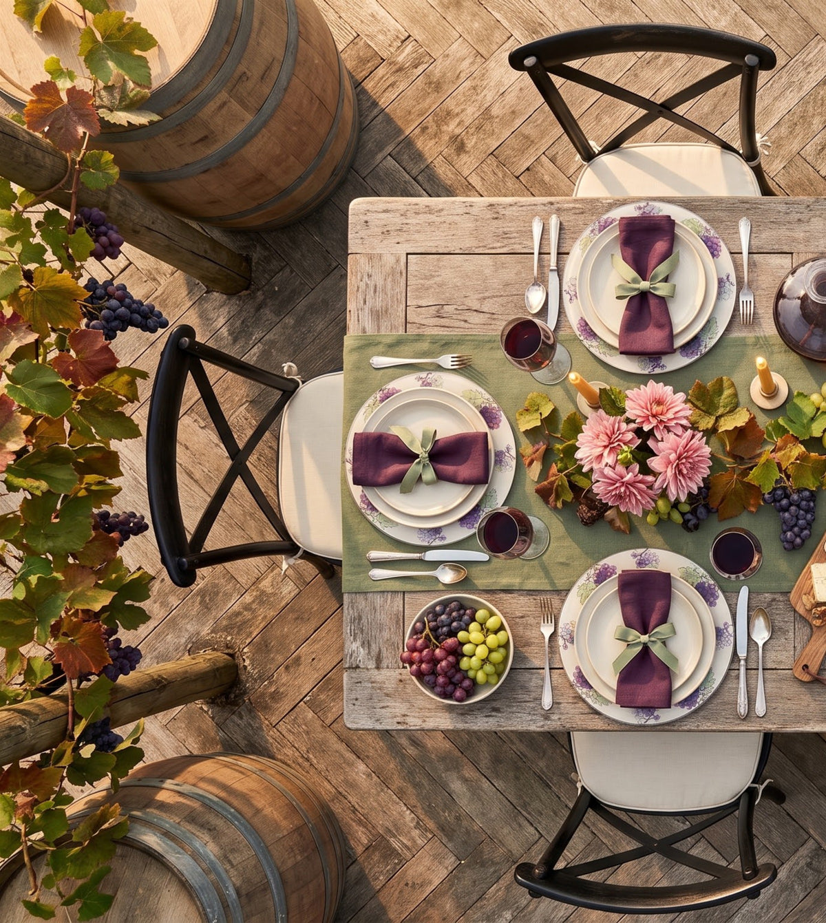 Uva Grape placemats on a laid table, seen from above